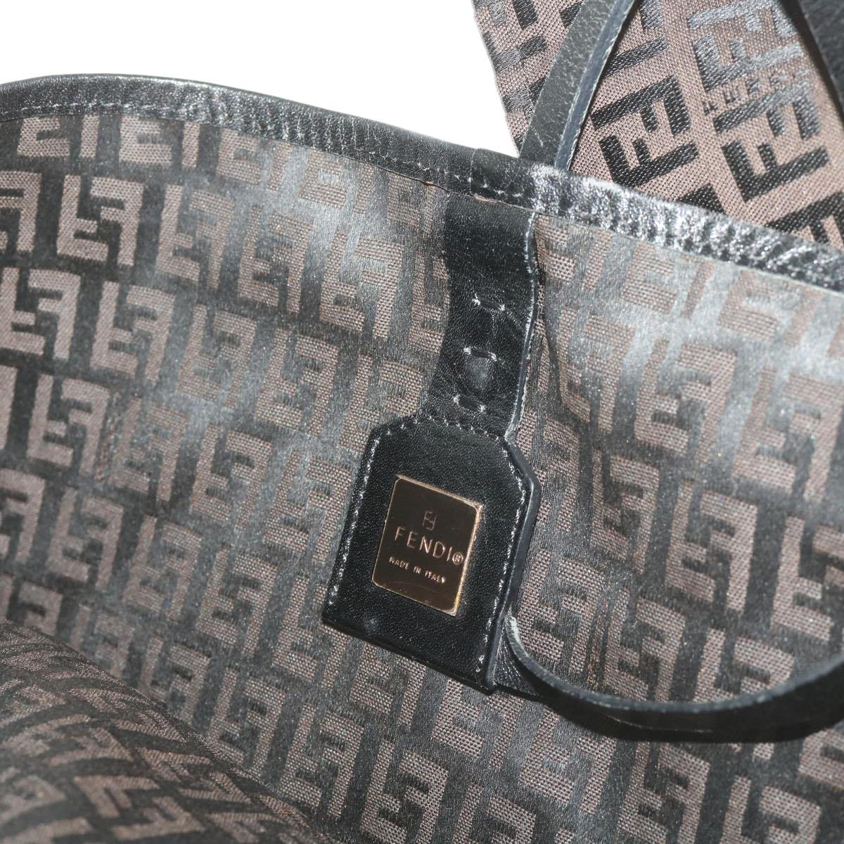 FENDI Zucchino Canvas Tote Bag Brown Black 68286
