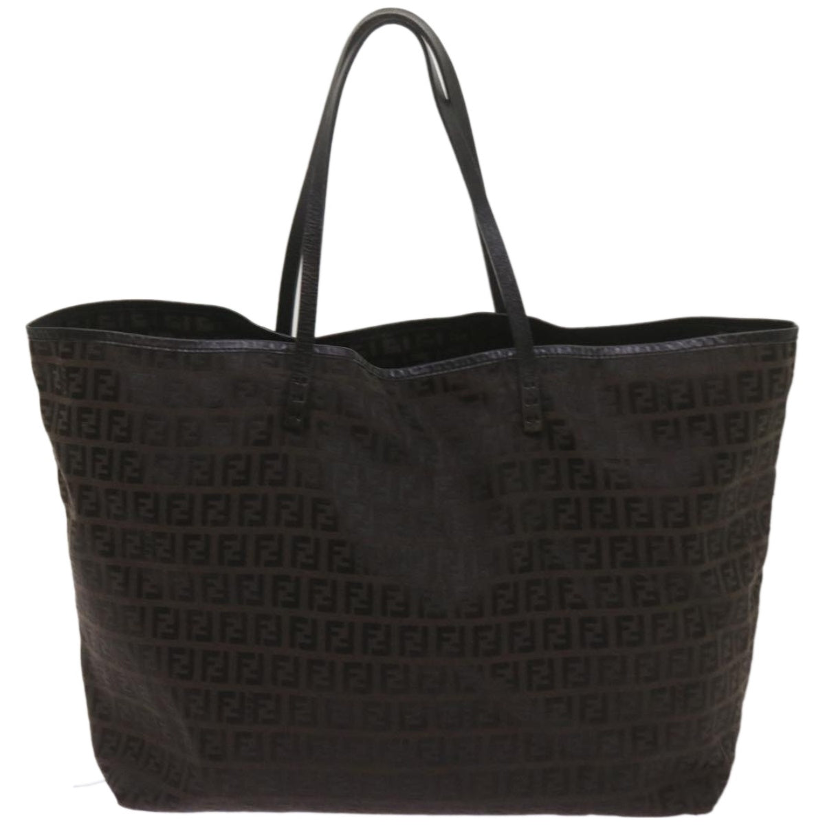 FENDI Zucchino Canvas Tote Bag Brown Black 68286