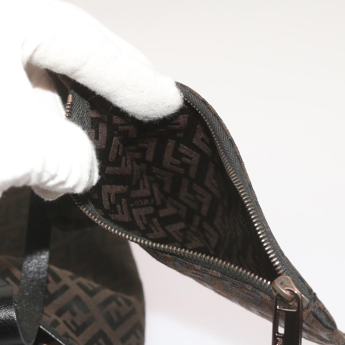 FENDI Zucchino Canvas Tote Bag Brown Black 68286