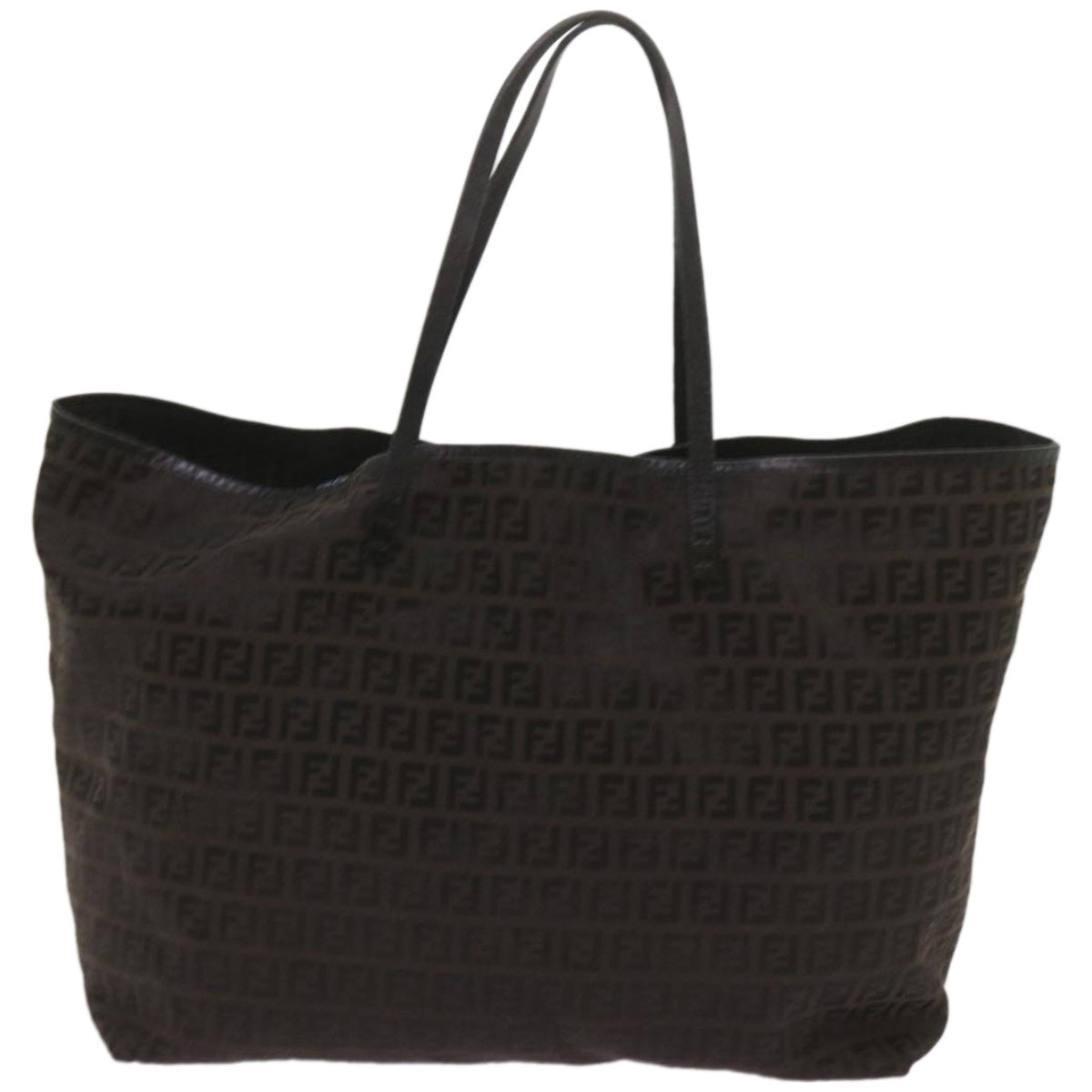 FENDI Zucchino Canvas Tote Bag Brown Black 68286