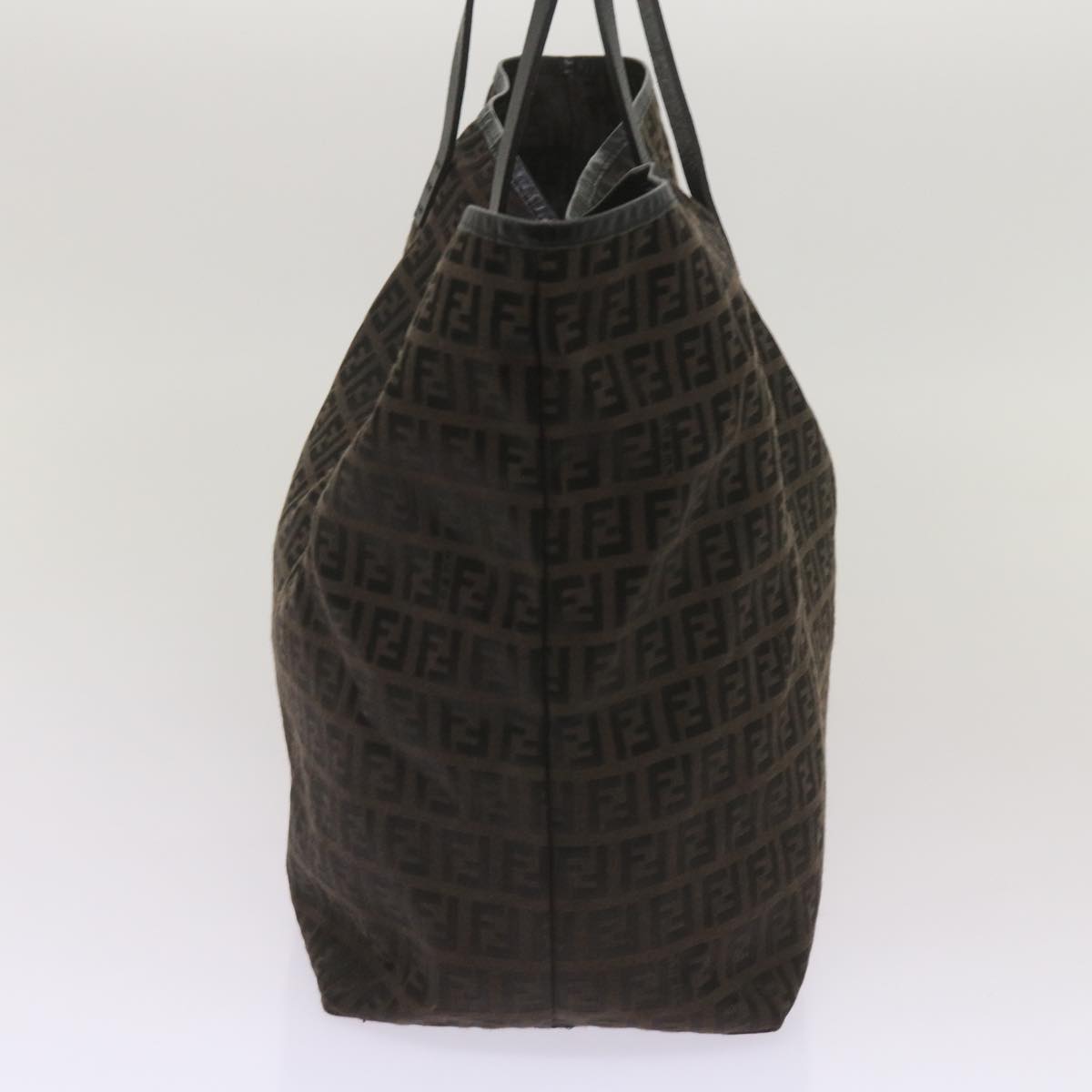 FENDI Zucchino Canvas Tote Bag Brown Black 68286