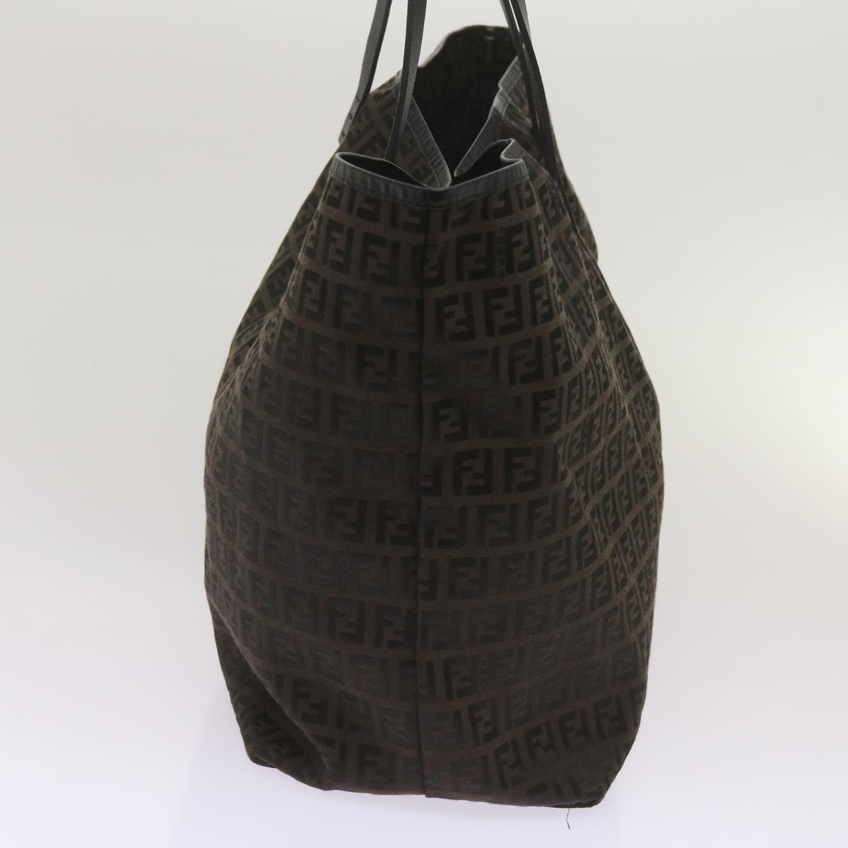 FENDI Zucchino Canvas Tote Bag Brown Black 68286