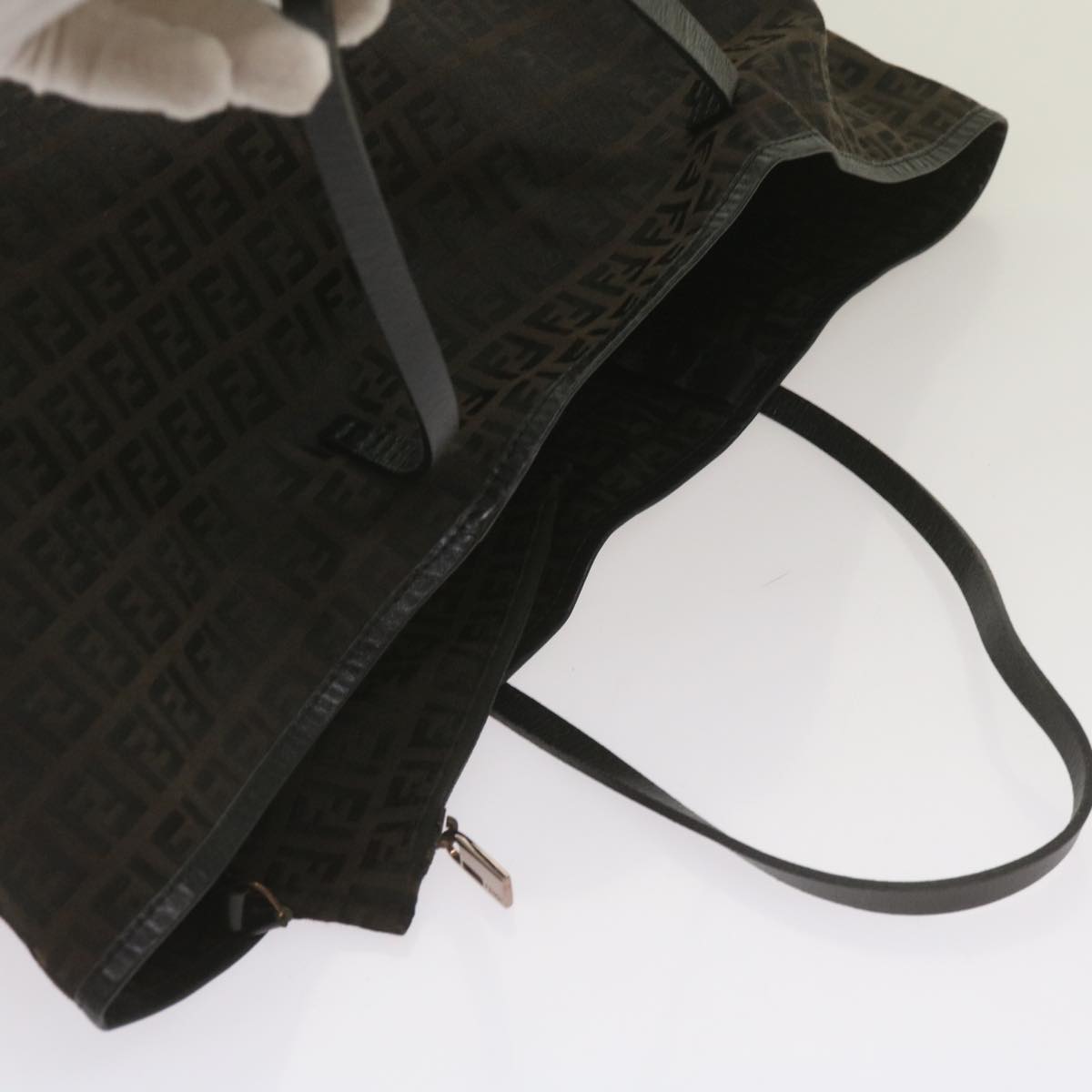 FENDI Zucchino Canvas Tote Bag Brown Black 68286