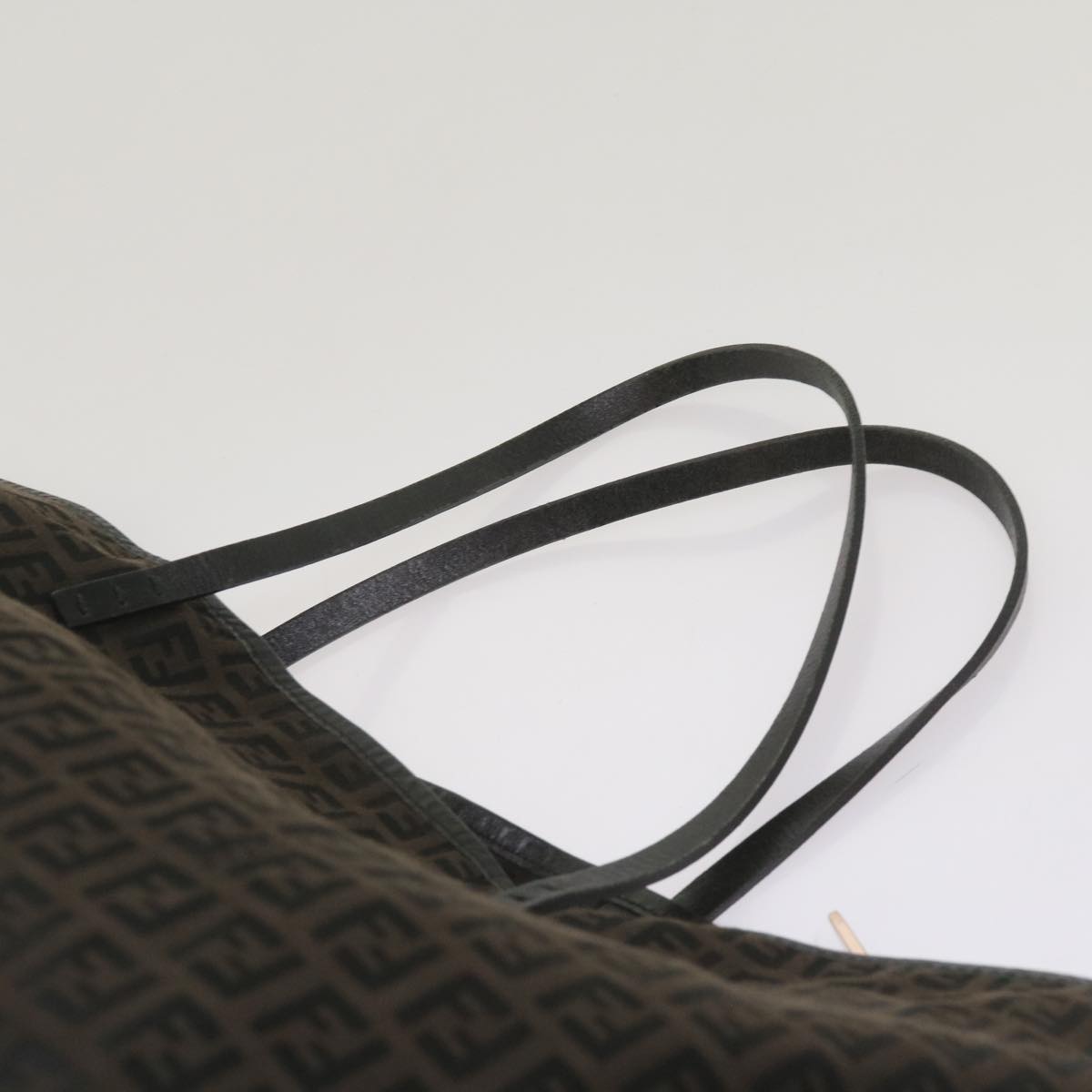 FENDI Zucchino Canvas Tote Bag Brown Black 68286