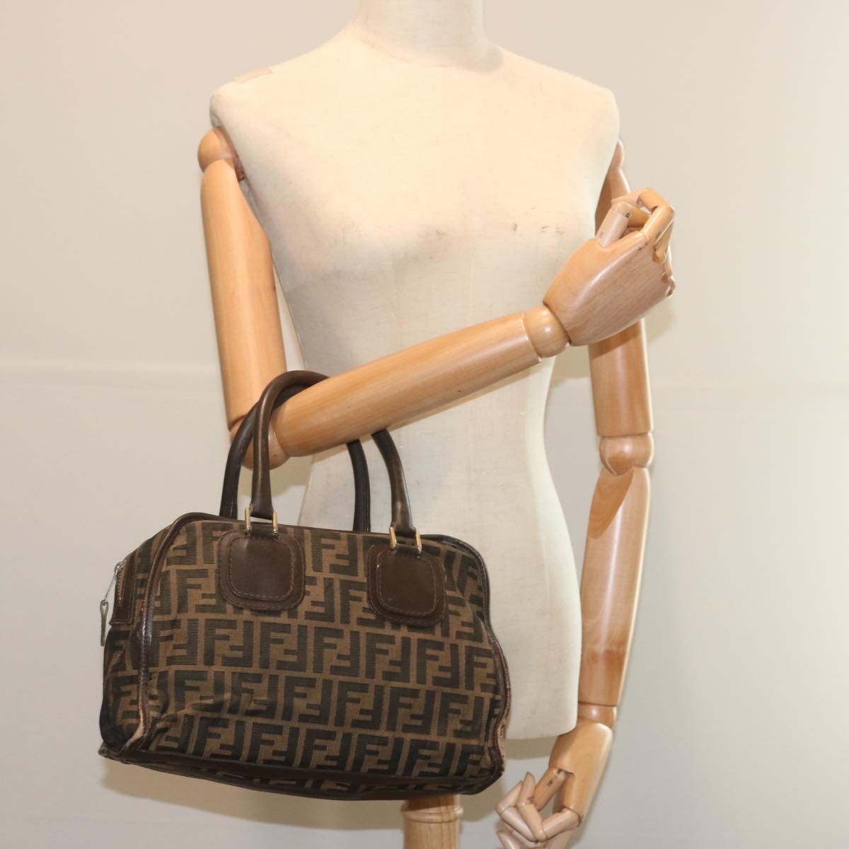 FENDI Zucca Canvas Hand Bag Black Brown