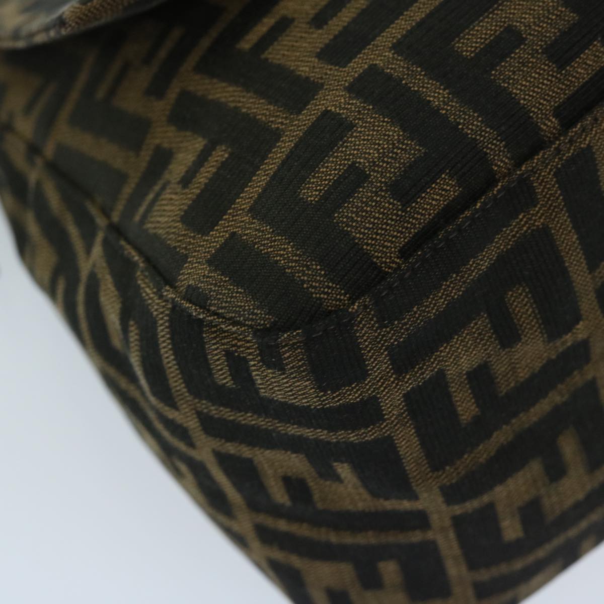 FENDI Zucca Canvas Mamma Baguette Shoulder Bag Black Brown 68576A