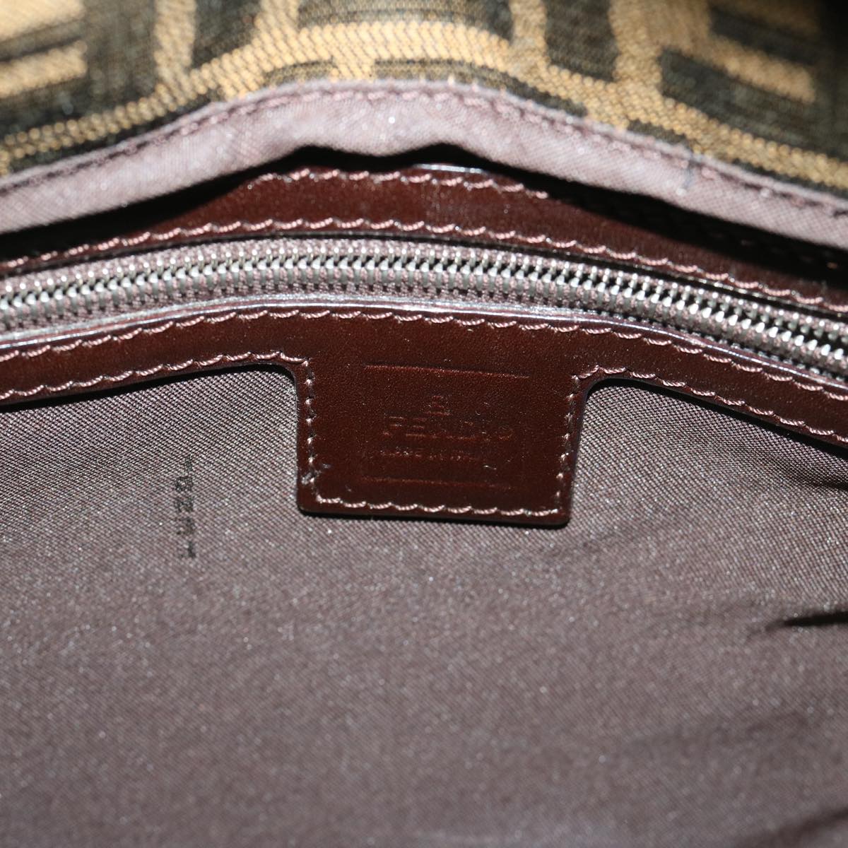 FENDI Zucca Canvas Mamma Baguette Shoulder Bag Black Brown 68576A