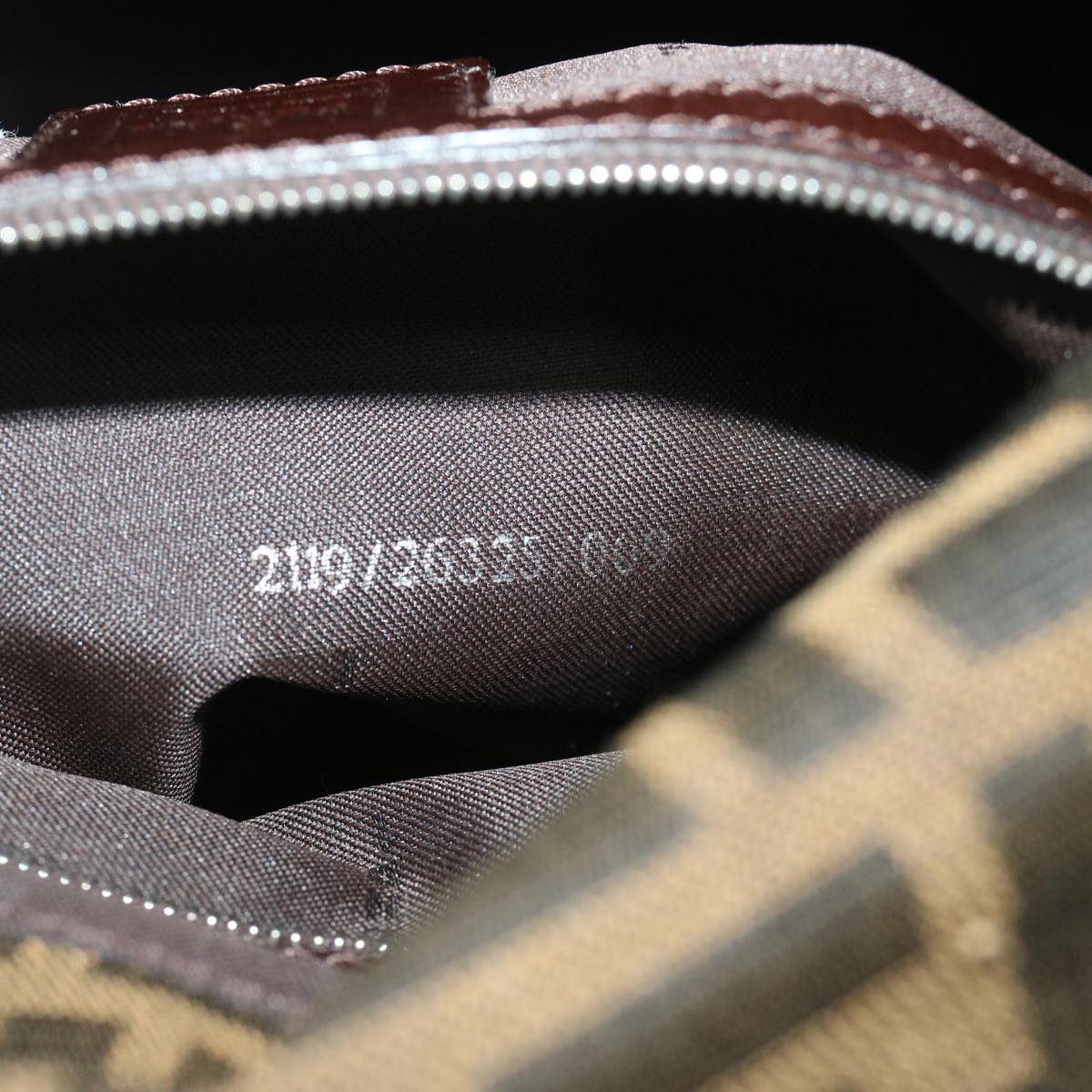 FENDI Zucca Canvas Mamma Baguette Shoulder Bag Black Brown 68576A