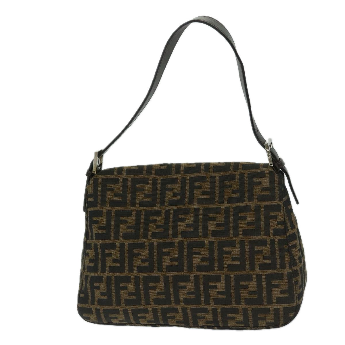 FENDI Zucca Canvas Mamma Baguette Shoulder Bag Black Brown 68576A