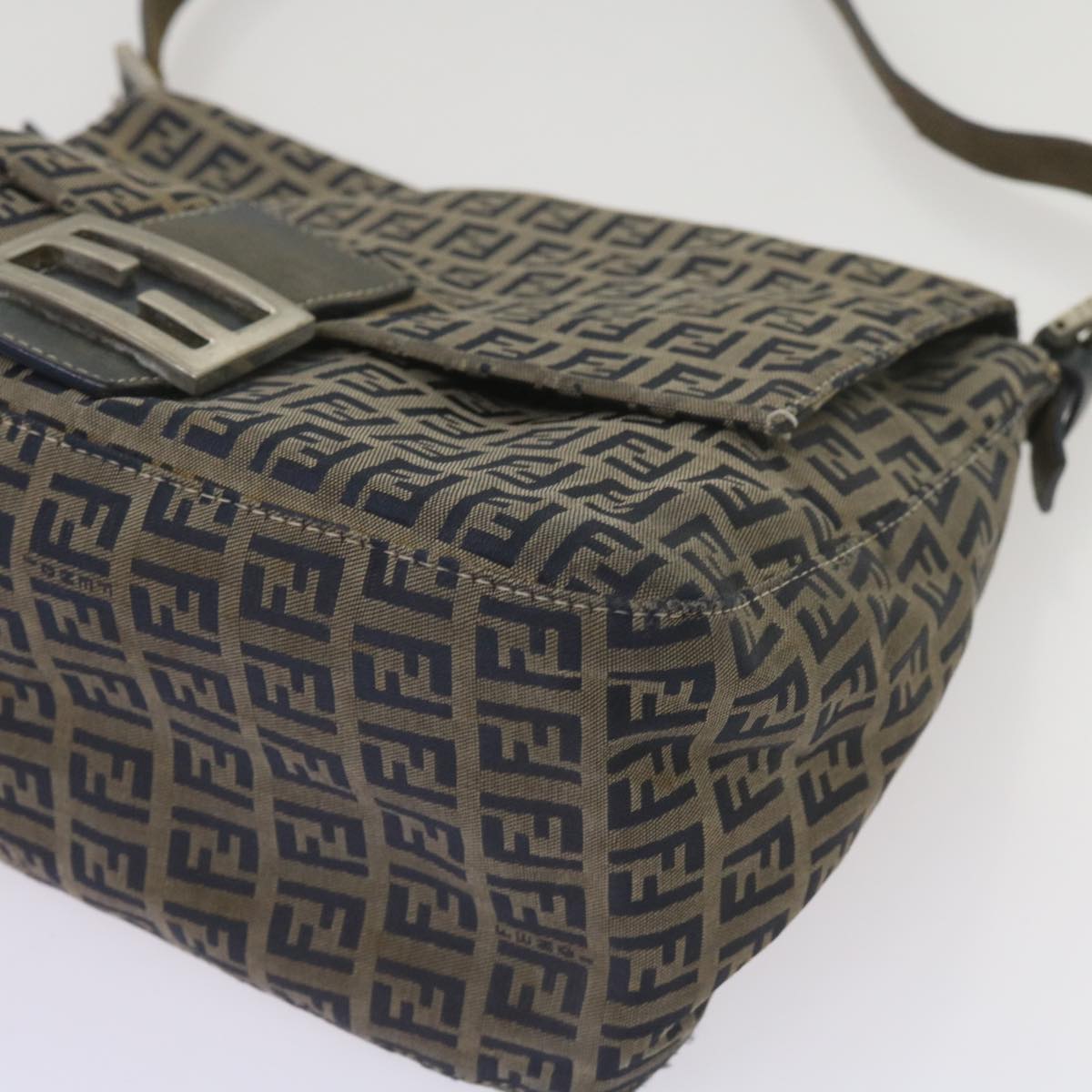 FENDI Zucchino Canvas Mamma Baguette Shoulder Bag Navy 68577