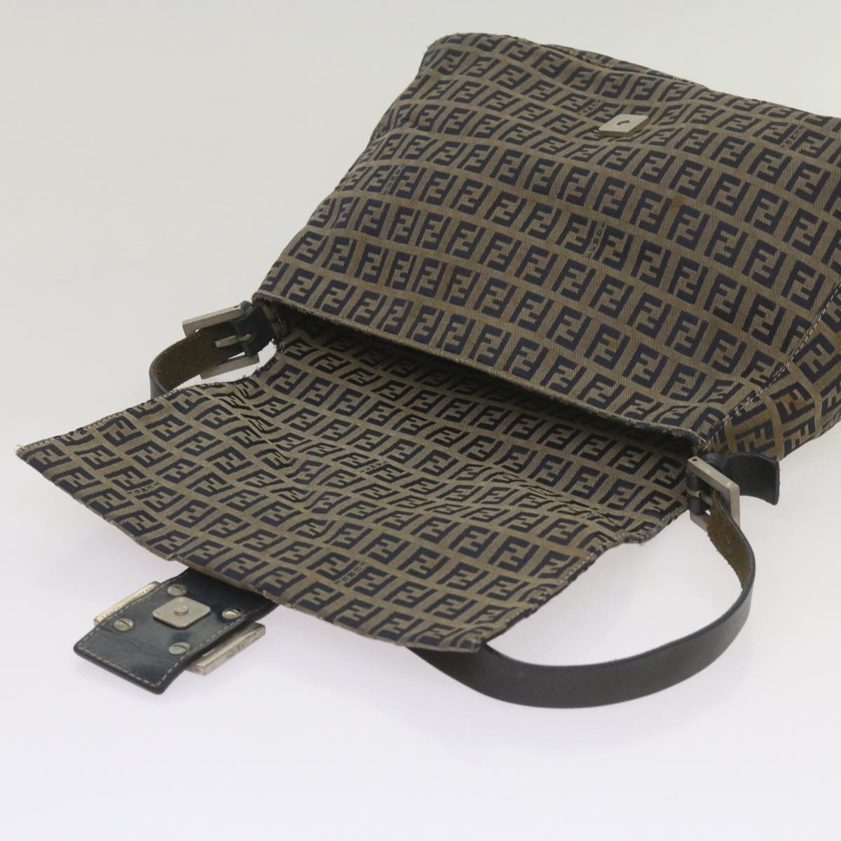 FENDI Zucchino Canvas Mamma Baguette Shoulder Bag Navy 68577