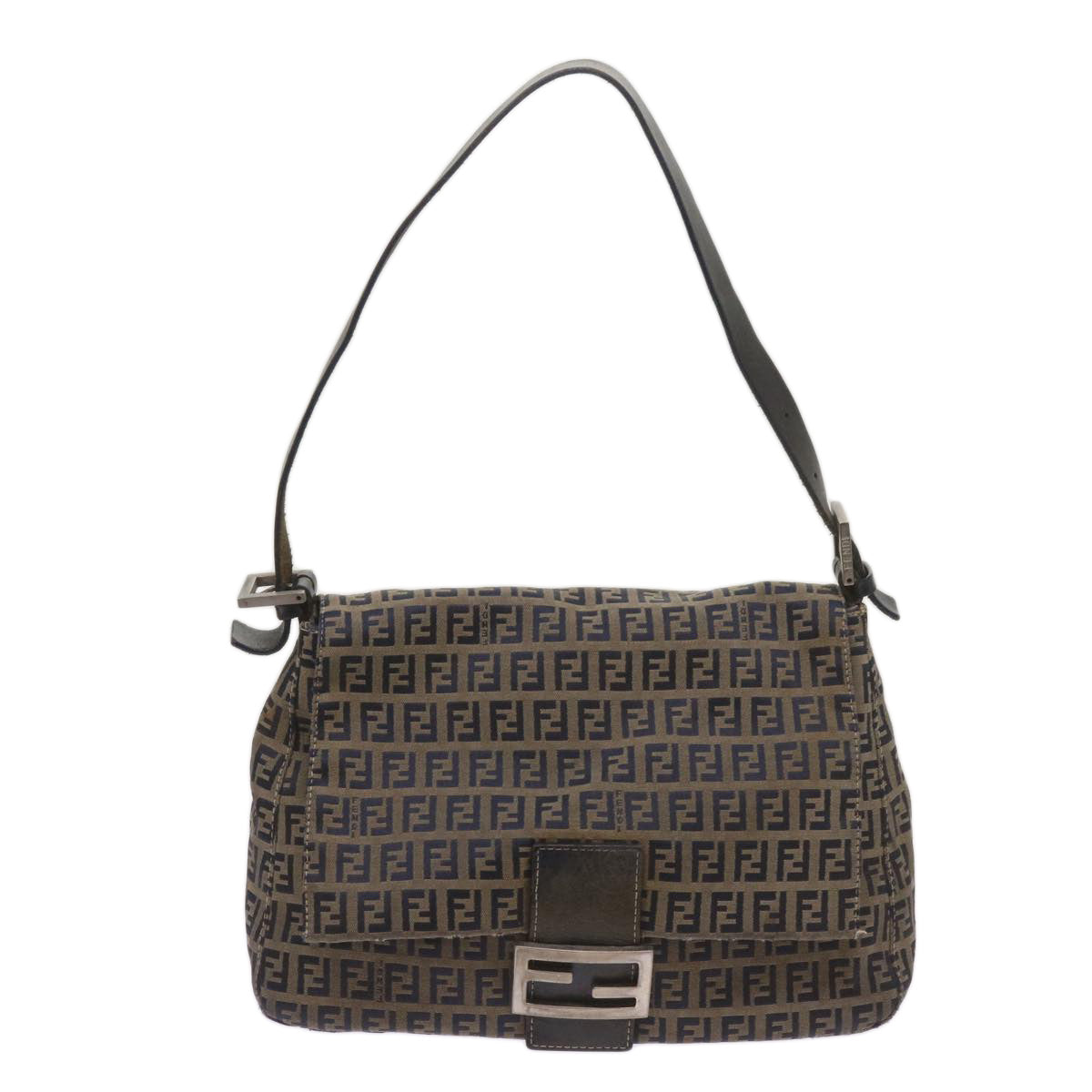 FENDI Zucchino Canvas Mamma Baguette Shoulder Bag Navy 68577