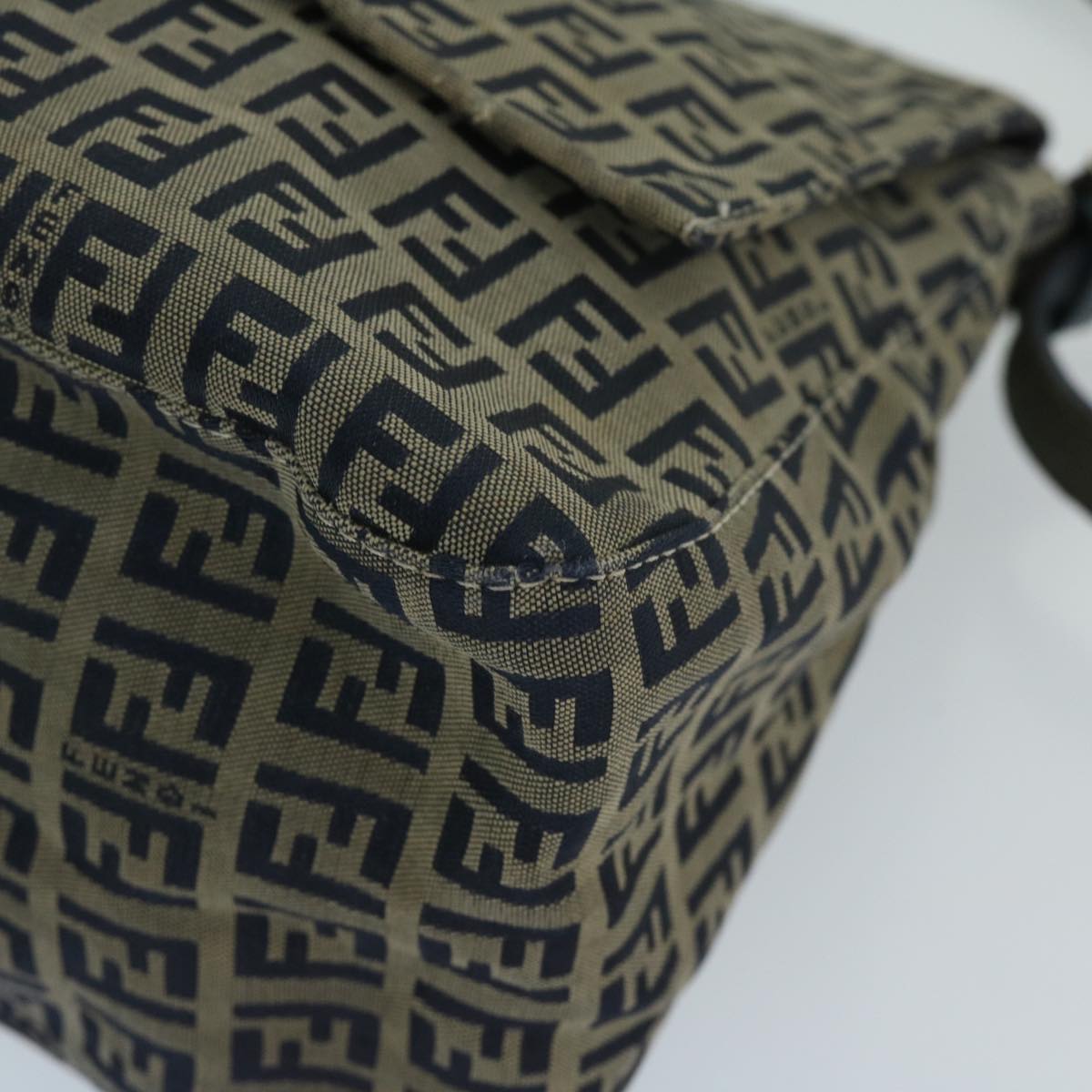 FENDI Zucchino Canvas Mamma Baguette Shoulder Bag Navy 68578
