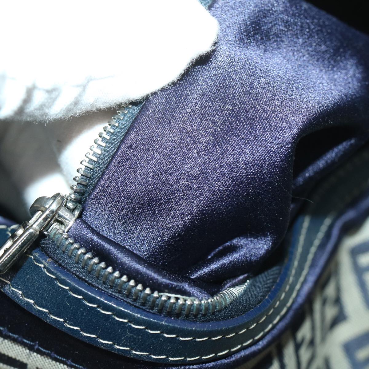FENDI Zucchino Canvas Mamma Baguette Shoulder Bag Navy 68578