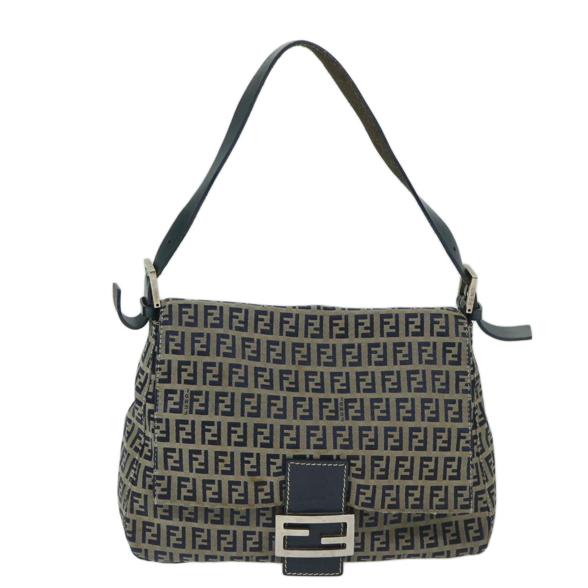 FENDI Zucchino Canvas Mamma Baguette Shoulder Bag Navy 68578