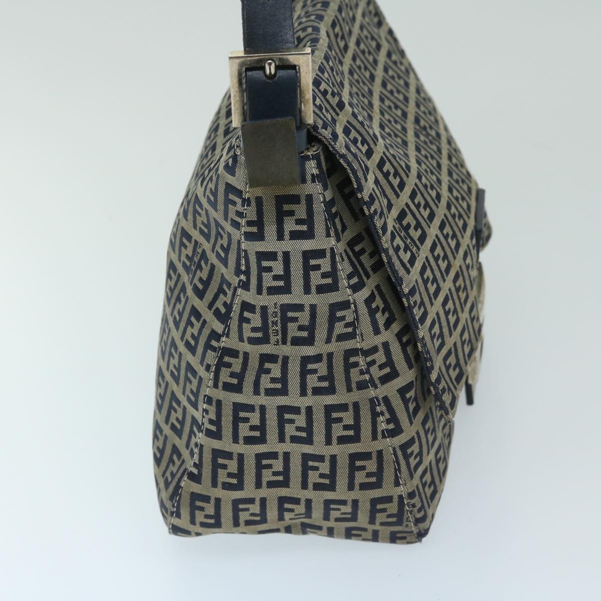 FENDI Zucchino Canvas Mamma Baguette Shoulder Bag Navy 68578