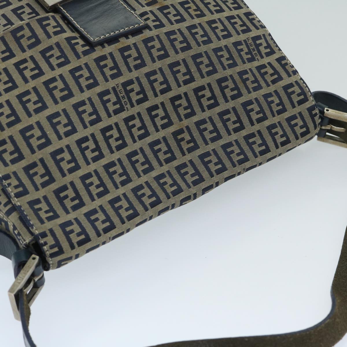FENDI Zucchino Canvas Mamma Baguette Shoulder Bag Navy 68578