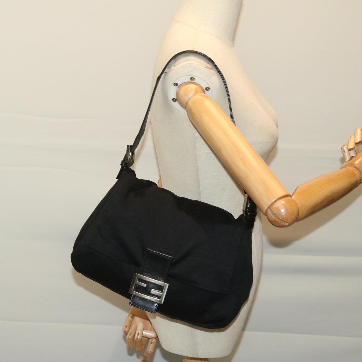 FENDI Mamma Baguette Shoulder Bag Nylon Black 68579
