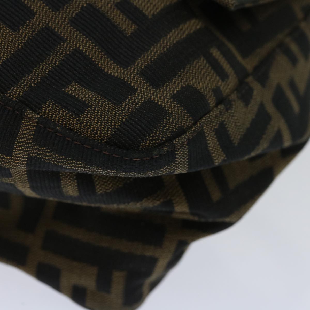 FENDI Zucca Canvas Mamma Baguette Shoulder Bag Black Brown 68582