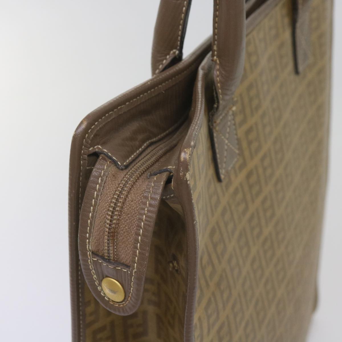 FENDI Zucchino Canvas Tote Bag Brown 68584