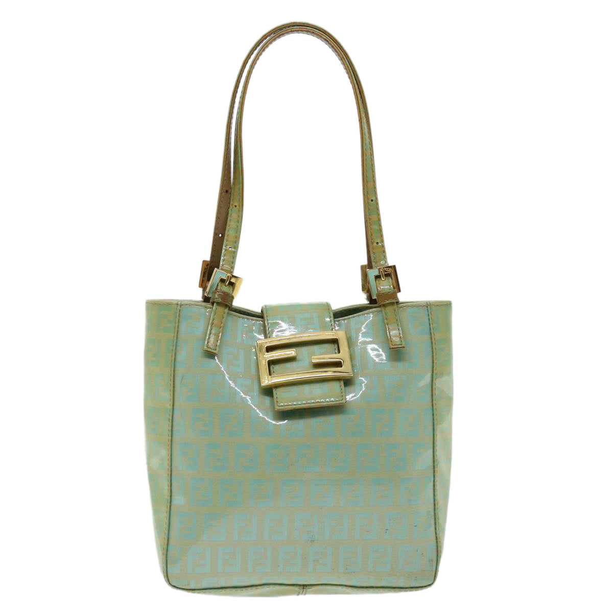 FENDI Zucchino Canvas Mamma Baguette Hand Bag Light Blue 68640