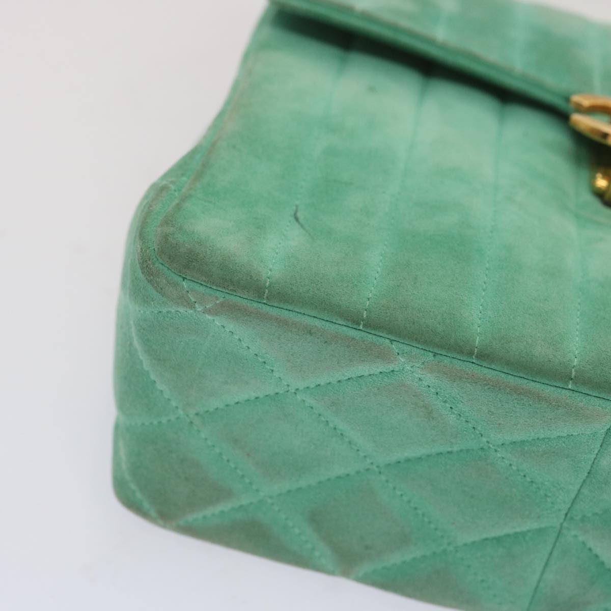 CHANEL Hand Bag Suede Green CC 68731A