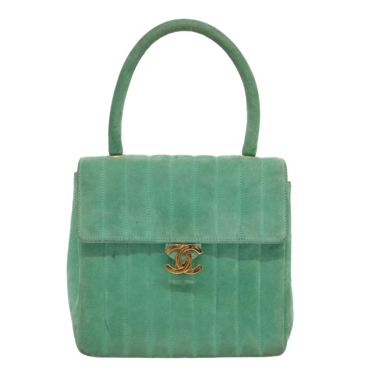 CHANEL Hand Bag Suede Green CC 68731A
