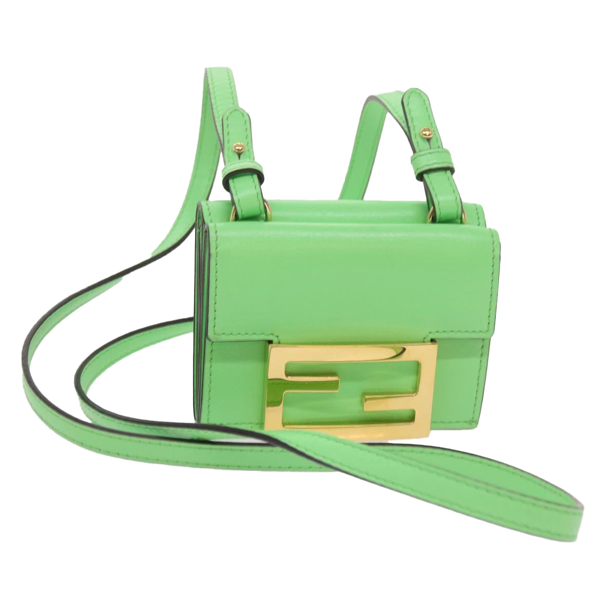 FENDI Mamma Baguette Shoulder Bag Leather Green 68908A