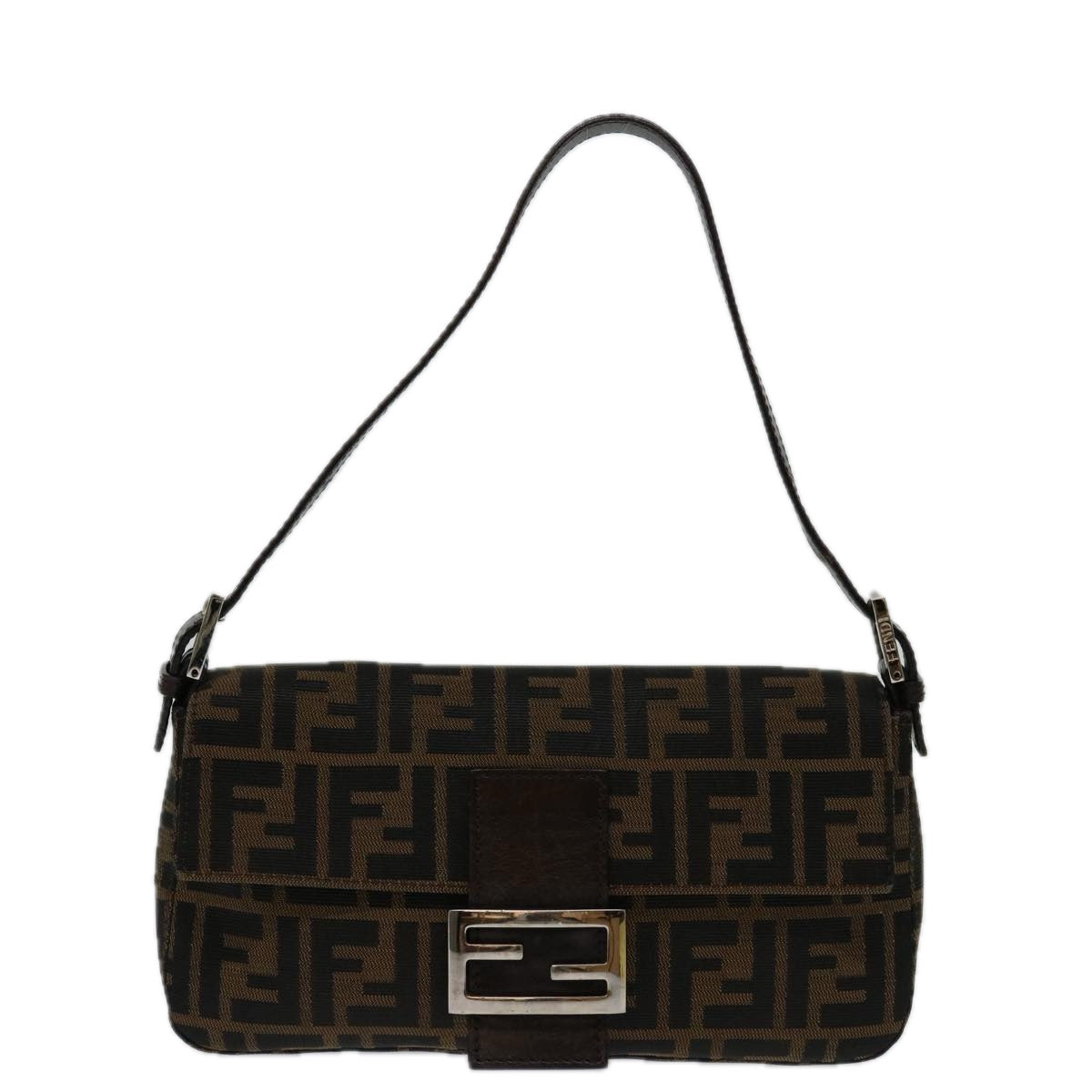 FENDI Zucca Canvas Mamma Baguette Shoulder Bag Black Brown 68938A