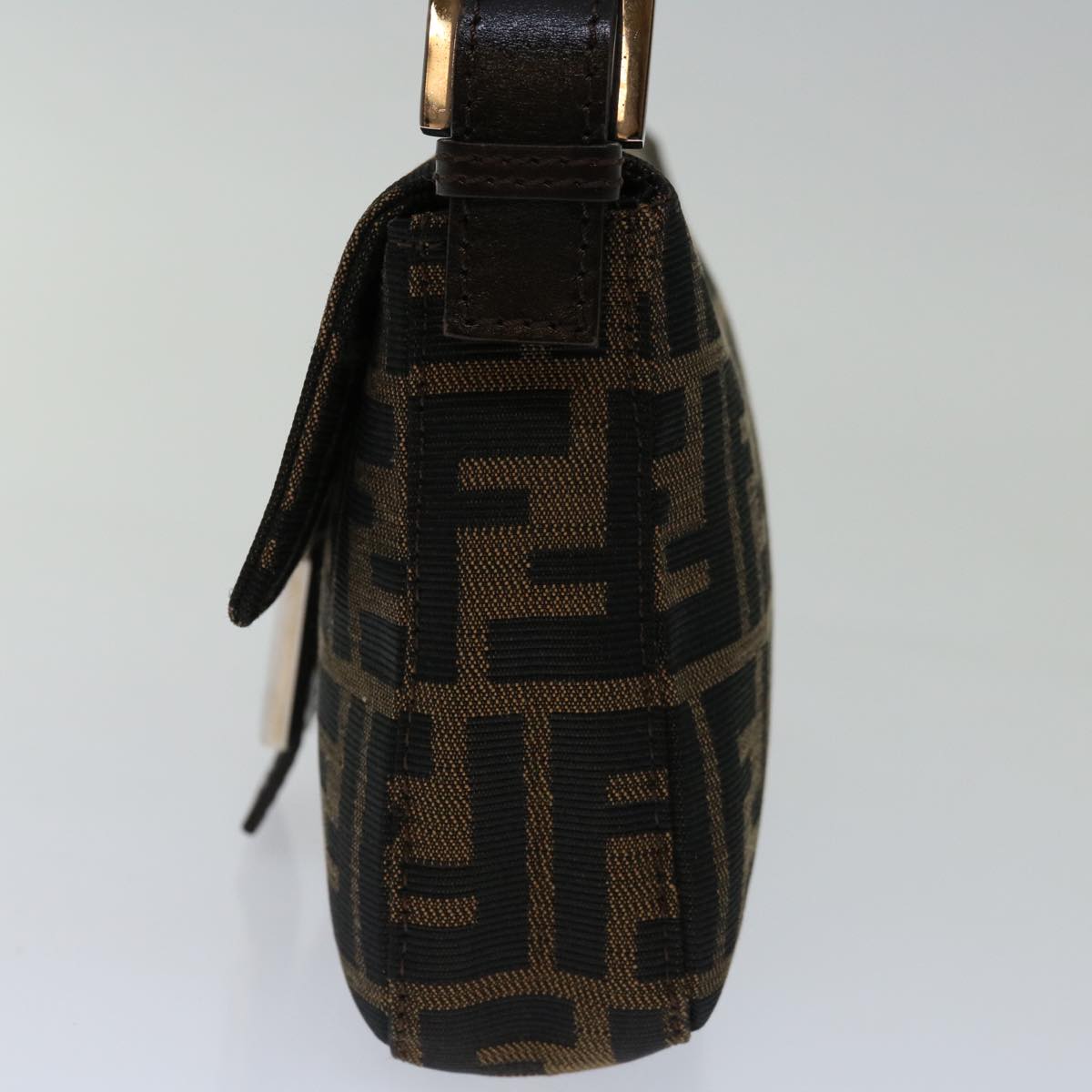 FENDI Zucca Canvas Mamma Baguette Shoulder Bag Black Brown 68938A