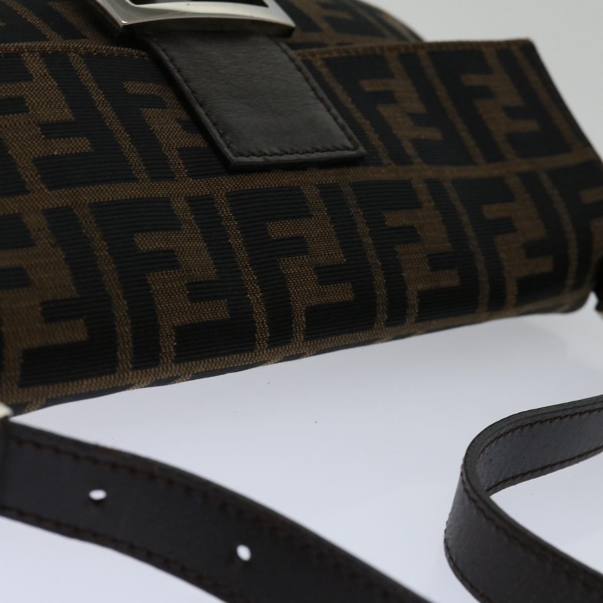 FENDI Zucca Canvas Mamma Baguette Shoulder Bag Black Brown 68938A