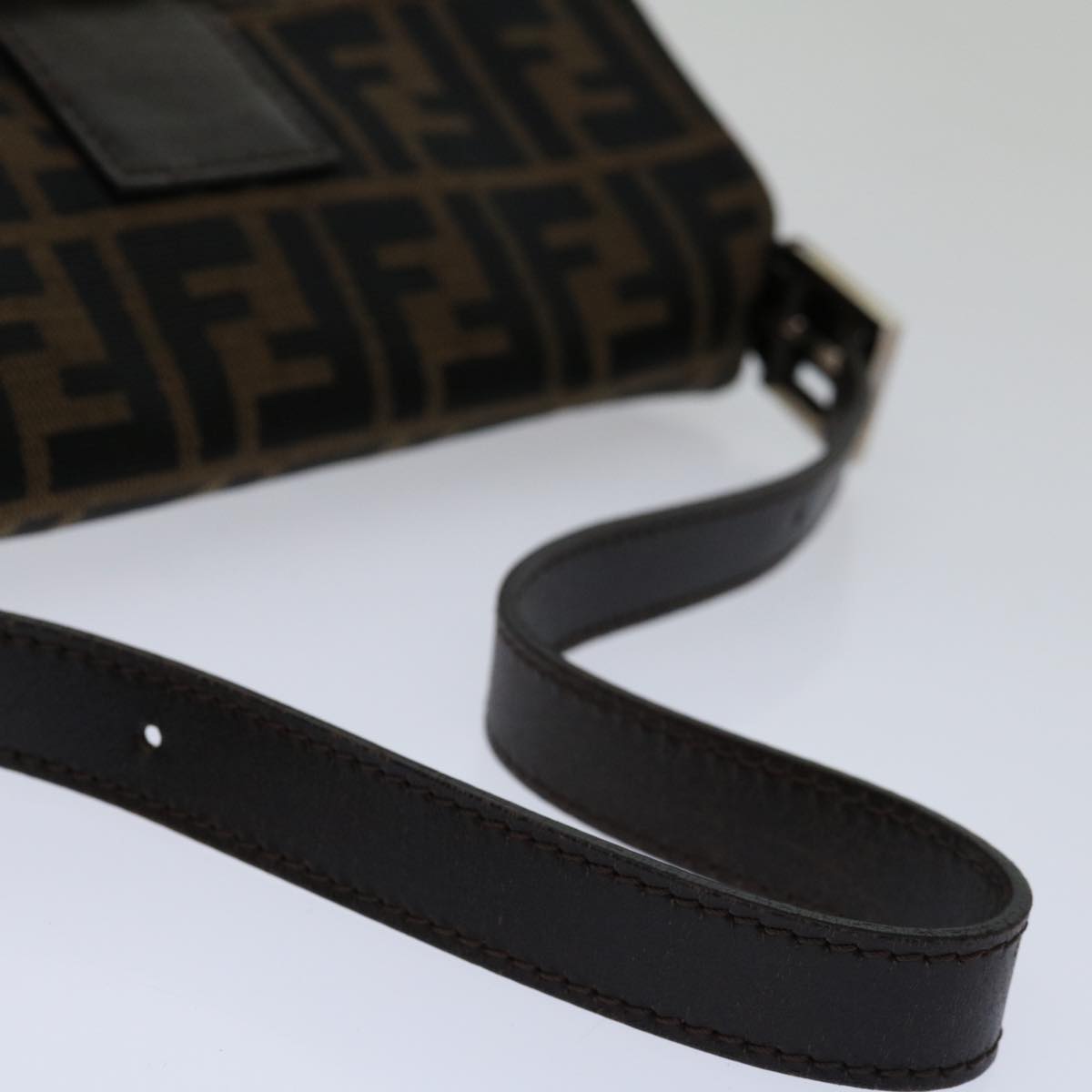 FENDI Zucca Canvas Mamma Baguette Shoulder Bag Black Brown 68938A