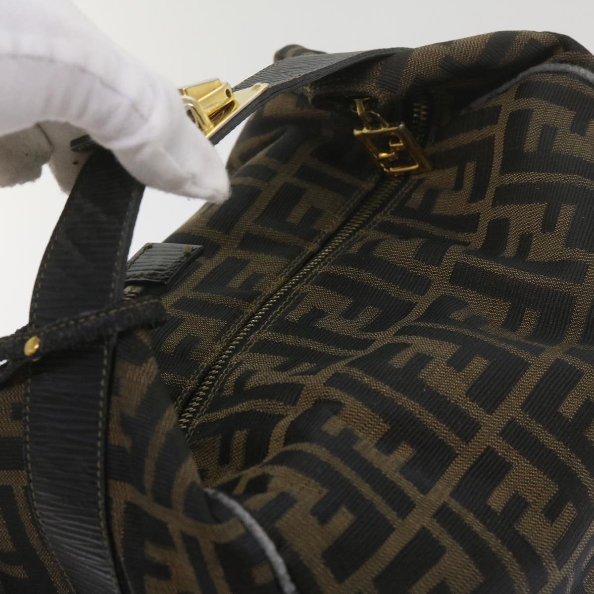 FENDI Zucca Canvas Vanity Hand Bag Brown Black 69040