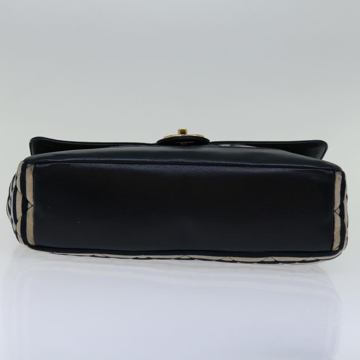 CHANEL Matelasse Chain Shoulder Bag Cotton White Navy CC 69062A