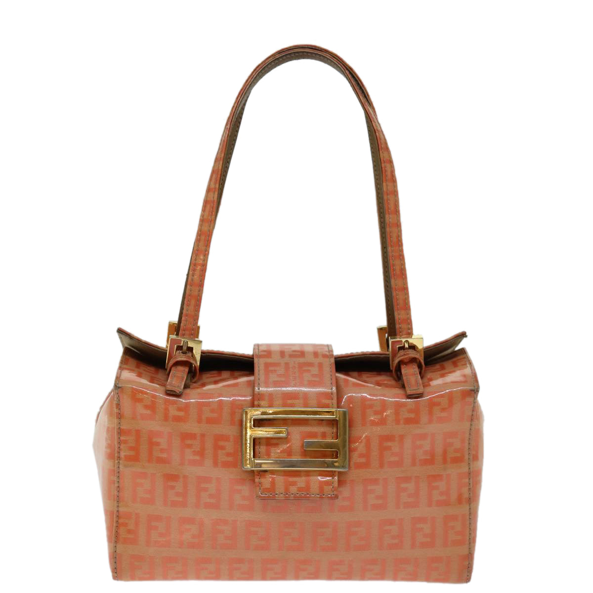 FENDI Zucchino Canvas Mamma Baguette Shoulder Bag Orange 69113