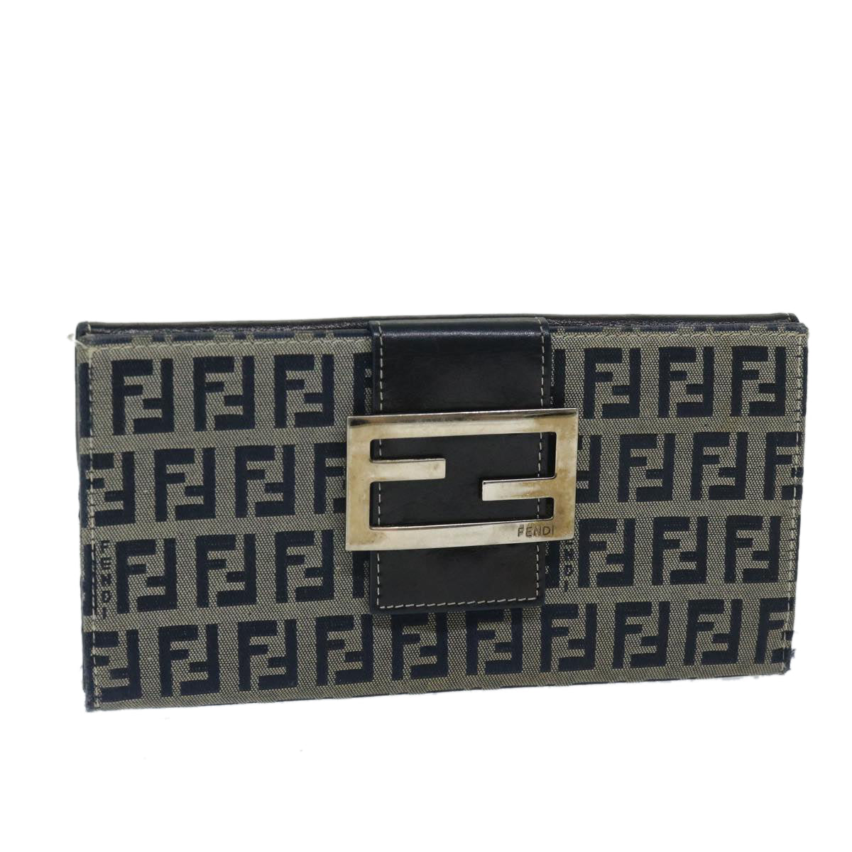 FENDI Zucchino Canvas Long Wallet Navy 69136