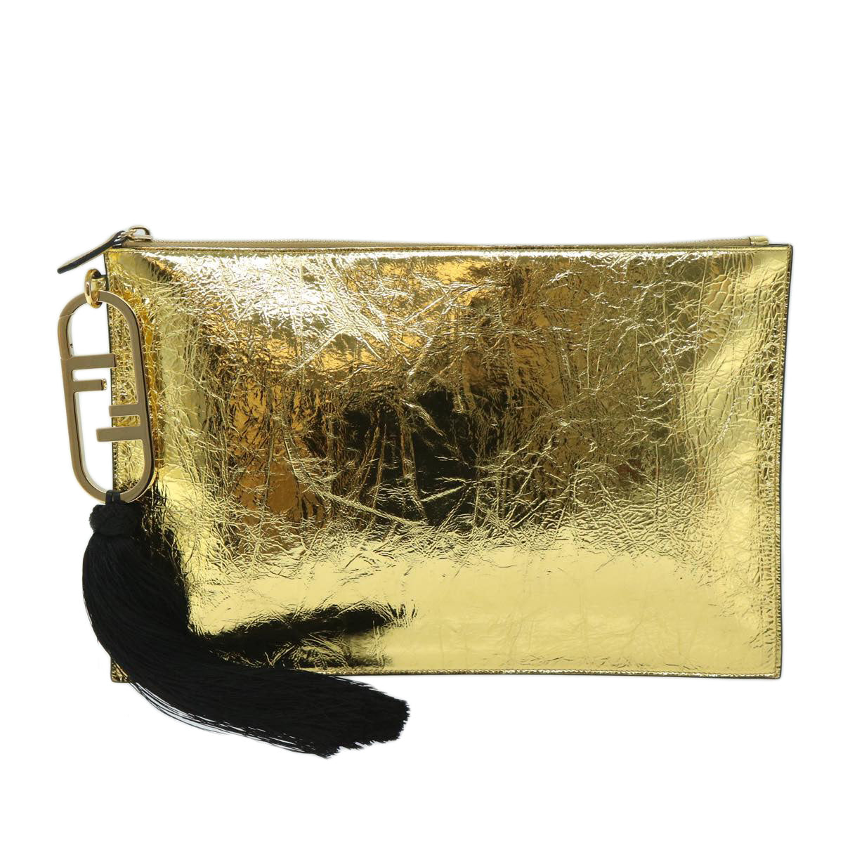 FENDI Clutch Bag Leather Gold Tone 8N0178 69145A