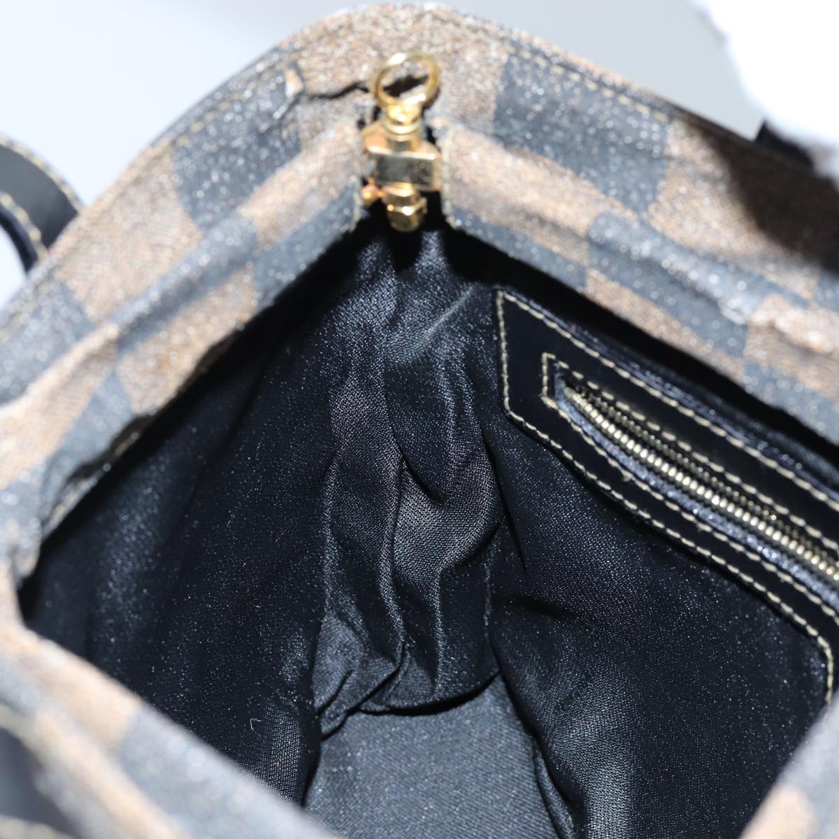 FENDI Pecan Canvas Hand Bag 2way Brown Black 69215