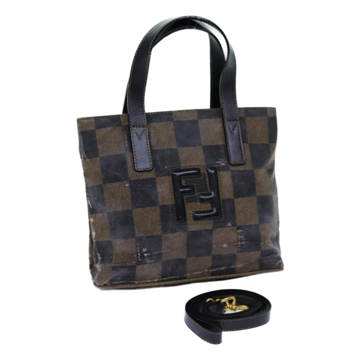 FENDI Pecan Canvas Hand Bag 2way Brown Black 69215