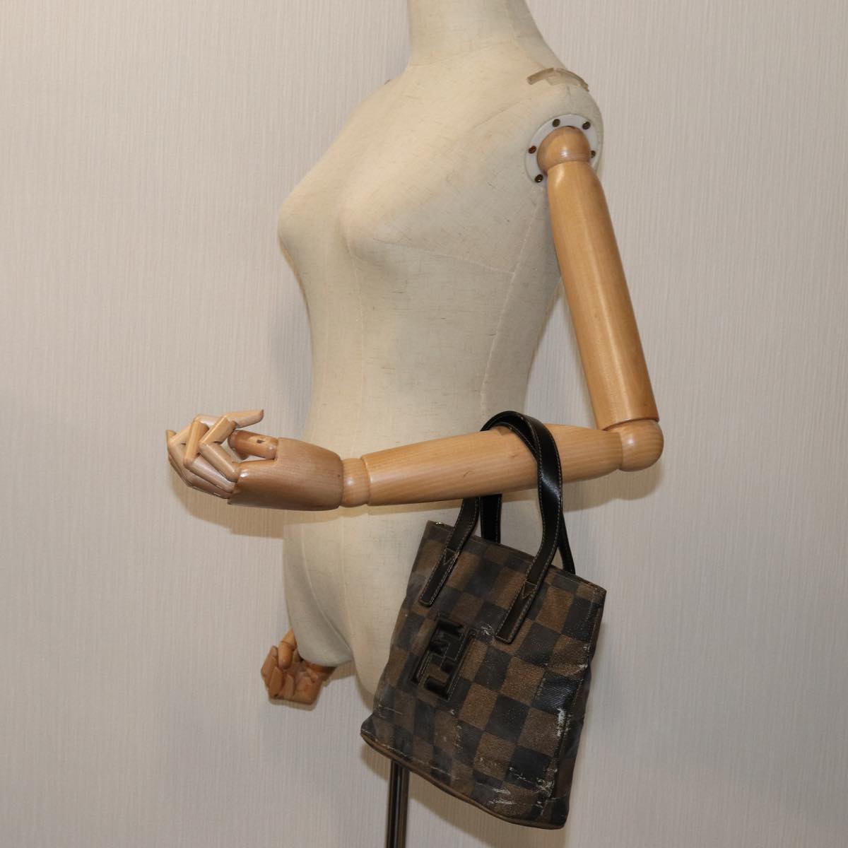 FENDI Pecan Canvas Hand Bag 2way Brown Black 69215