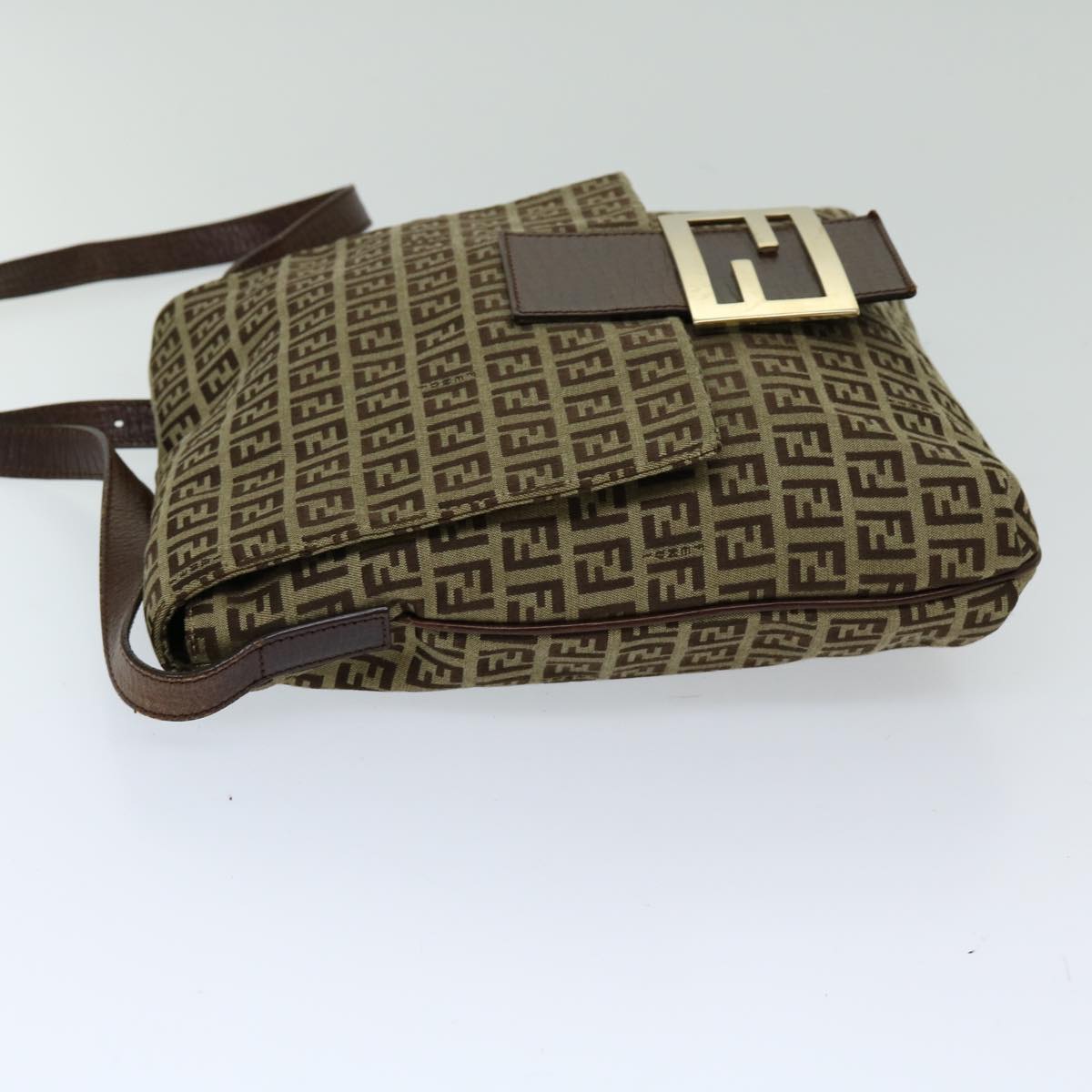 FENDI Zucchino Canvas Mammaget Shoulder Bag Beige 69329