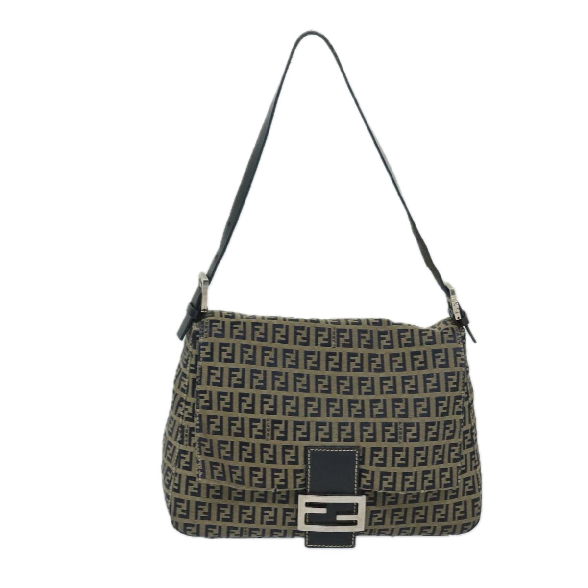 FENDI Zucchino Canvas Mamma Baguette Shoulder Bag Navy 69434