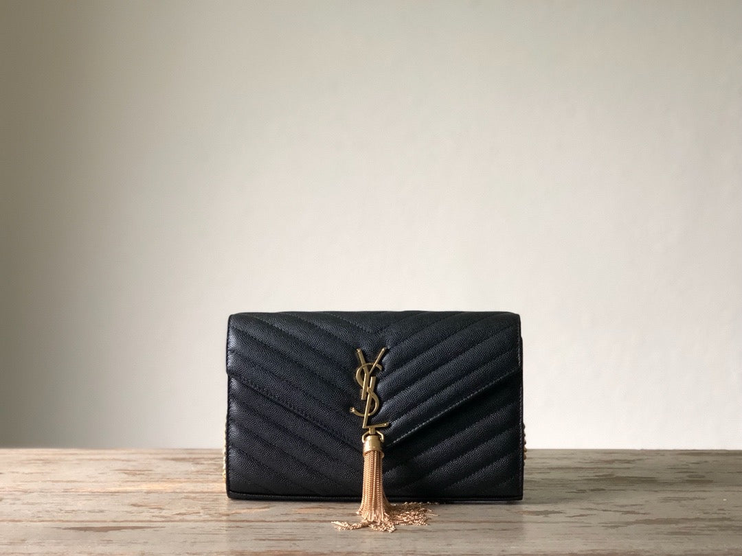 GLAMI Monogram Chain Wallet Black For Women 8.7in/23cm YSL