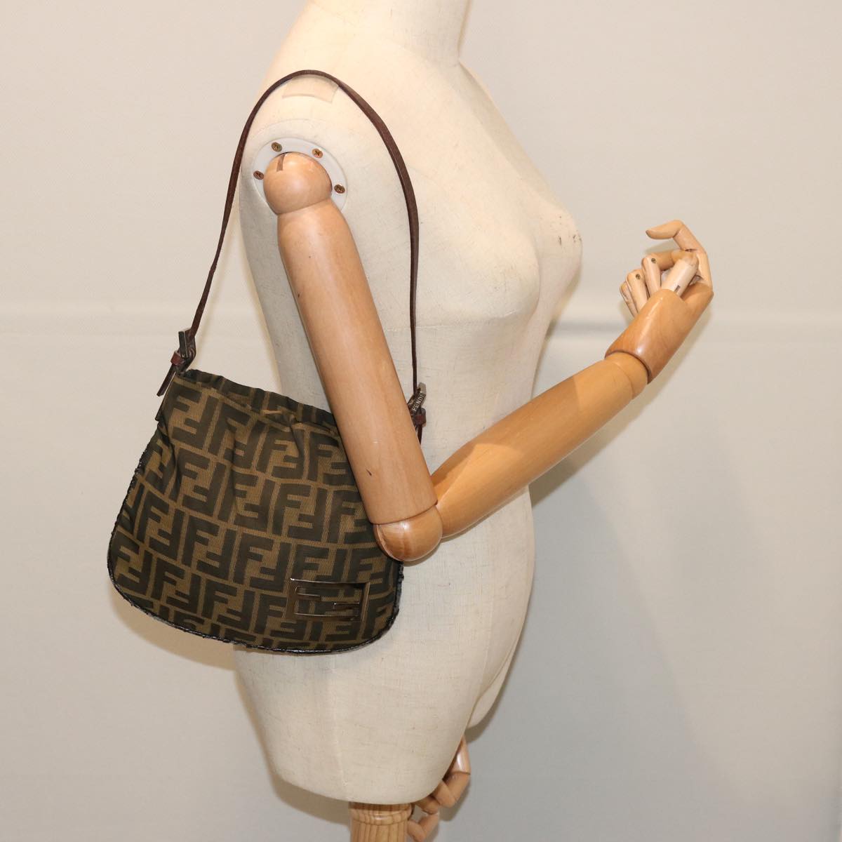 FENDI Zucca Canvas Accessory Pouch Brown Black 69962