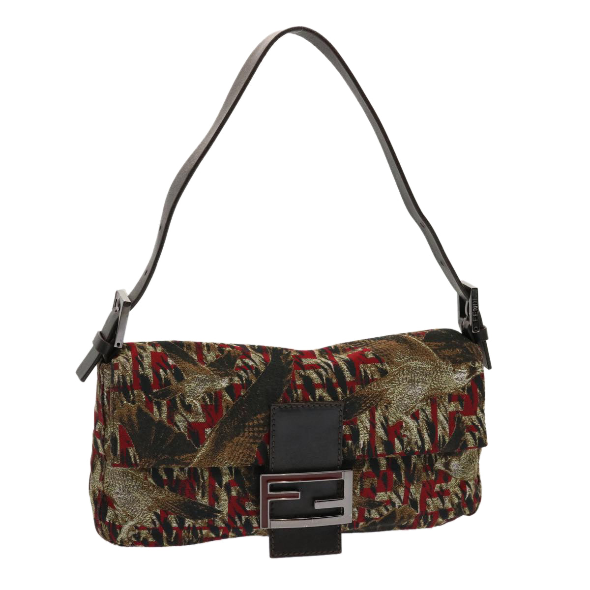 FENDI Zucca Canvas Mamma Baguette Shoulder Bag Brown Red 69972A