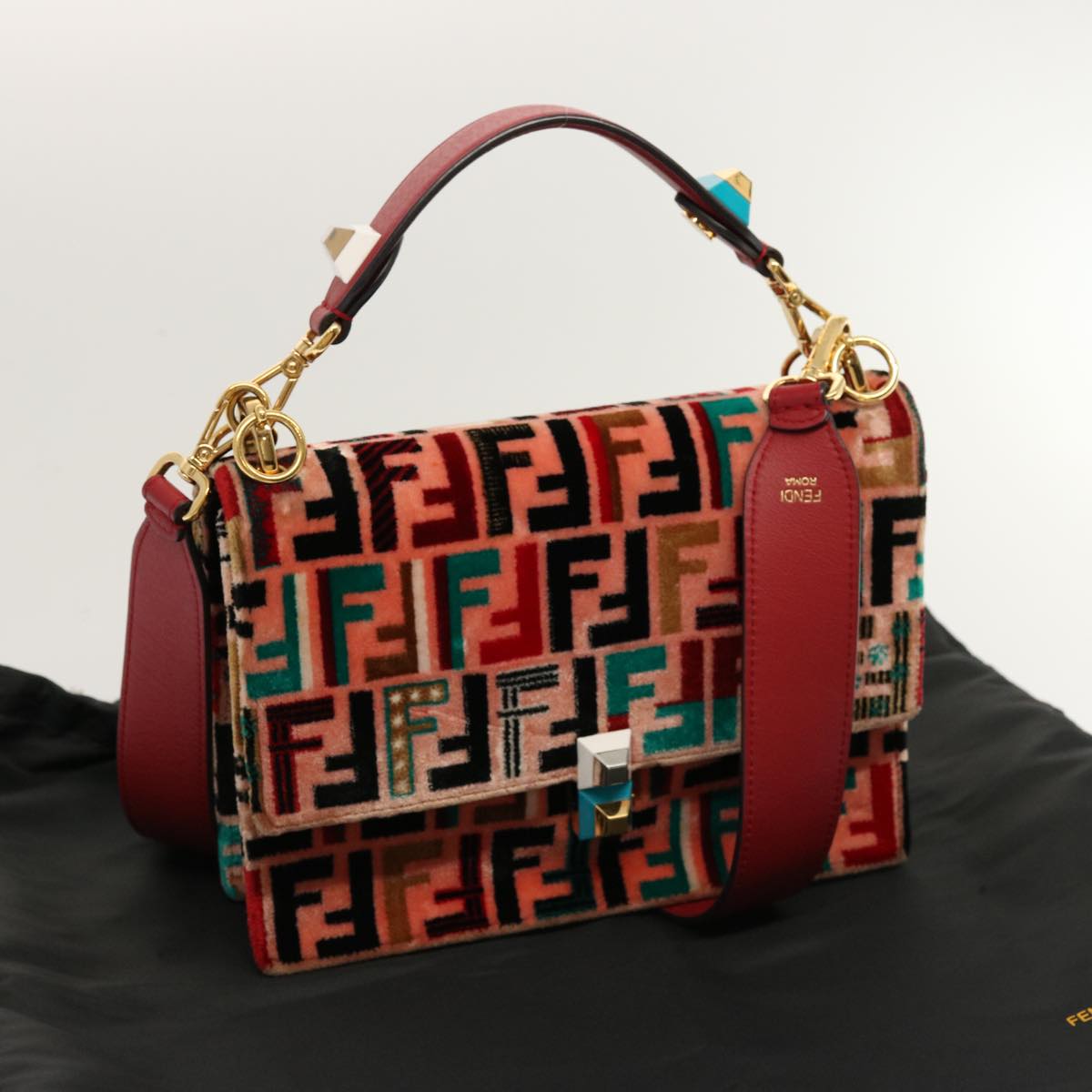 FENDI Zucca Canvas Canai Hand Bag 2way Pink Red 69973A