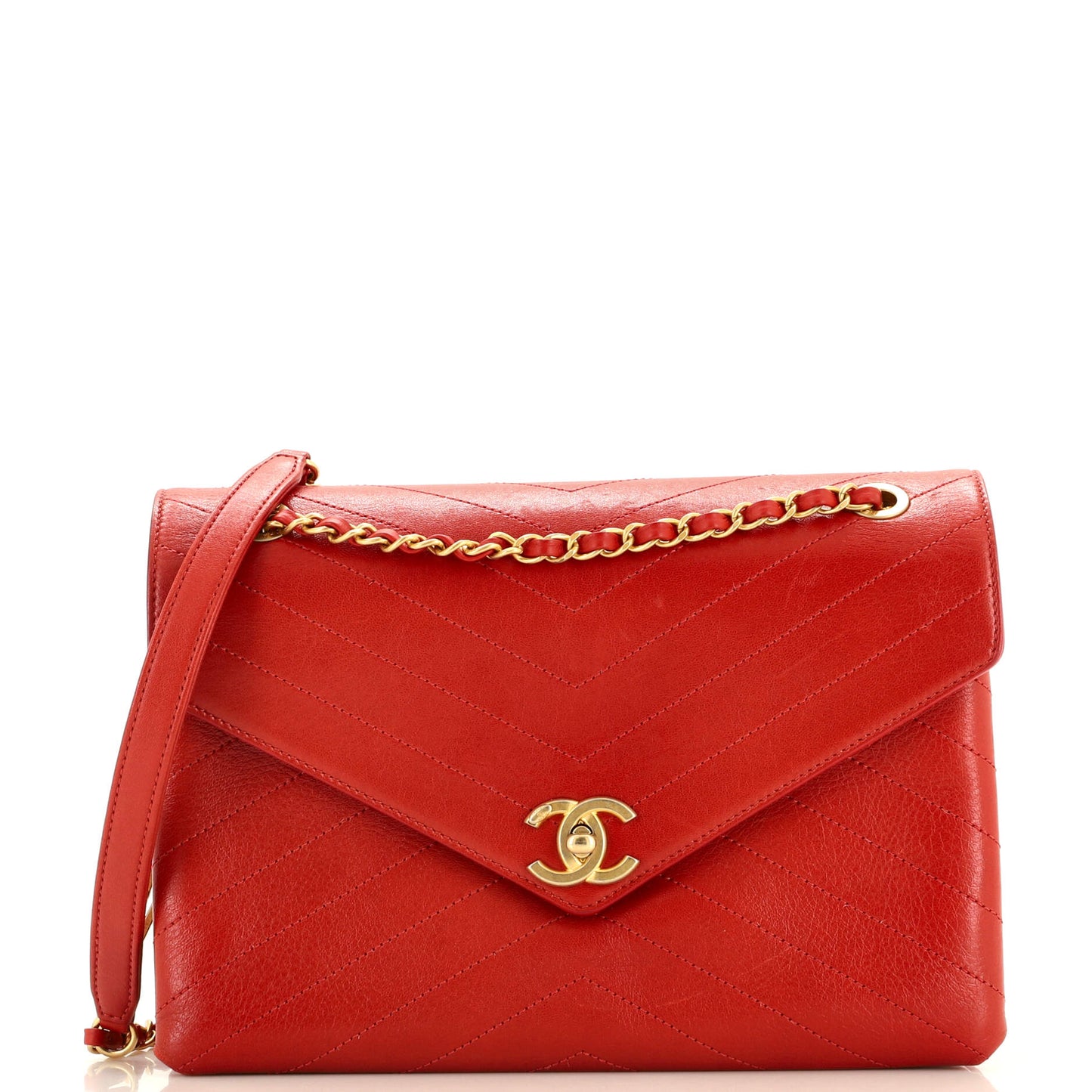 CHANEL Envelope Compartment Flap Bag Chevron Calfskin Medium
