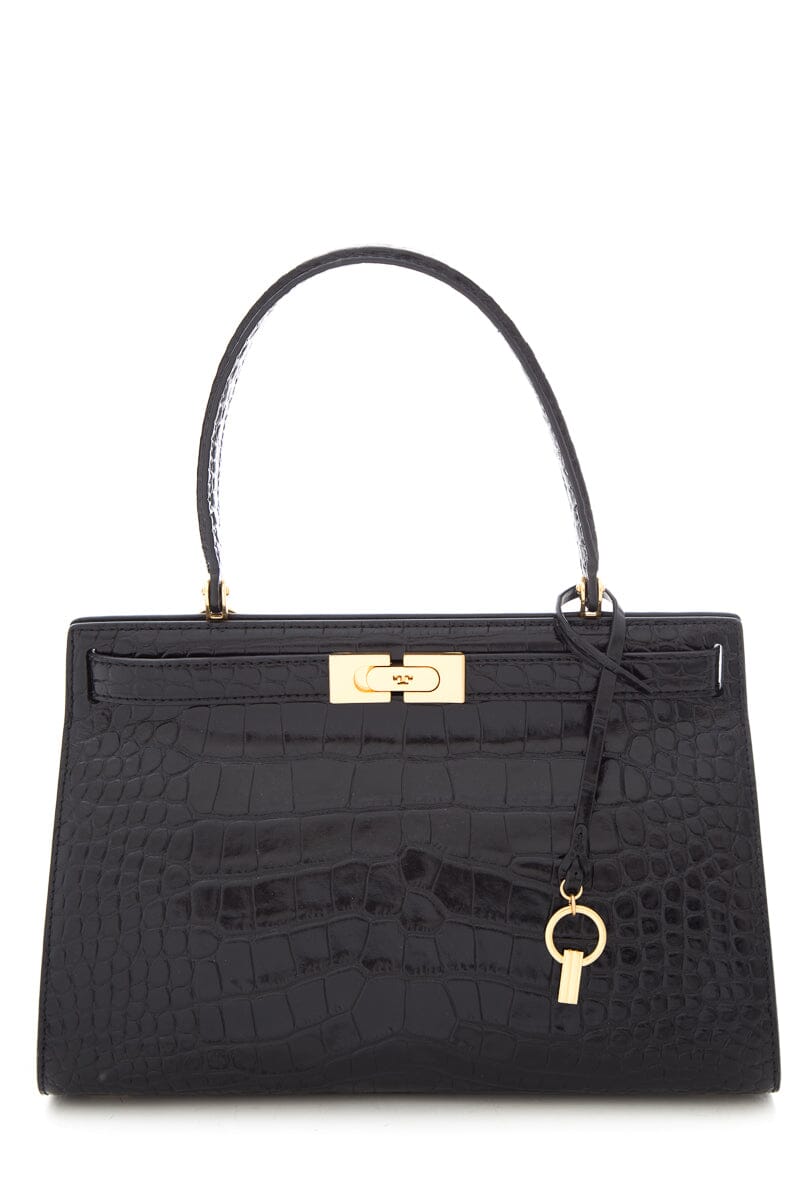 Tory Burch Black Croc Embossed Handbag