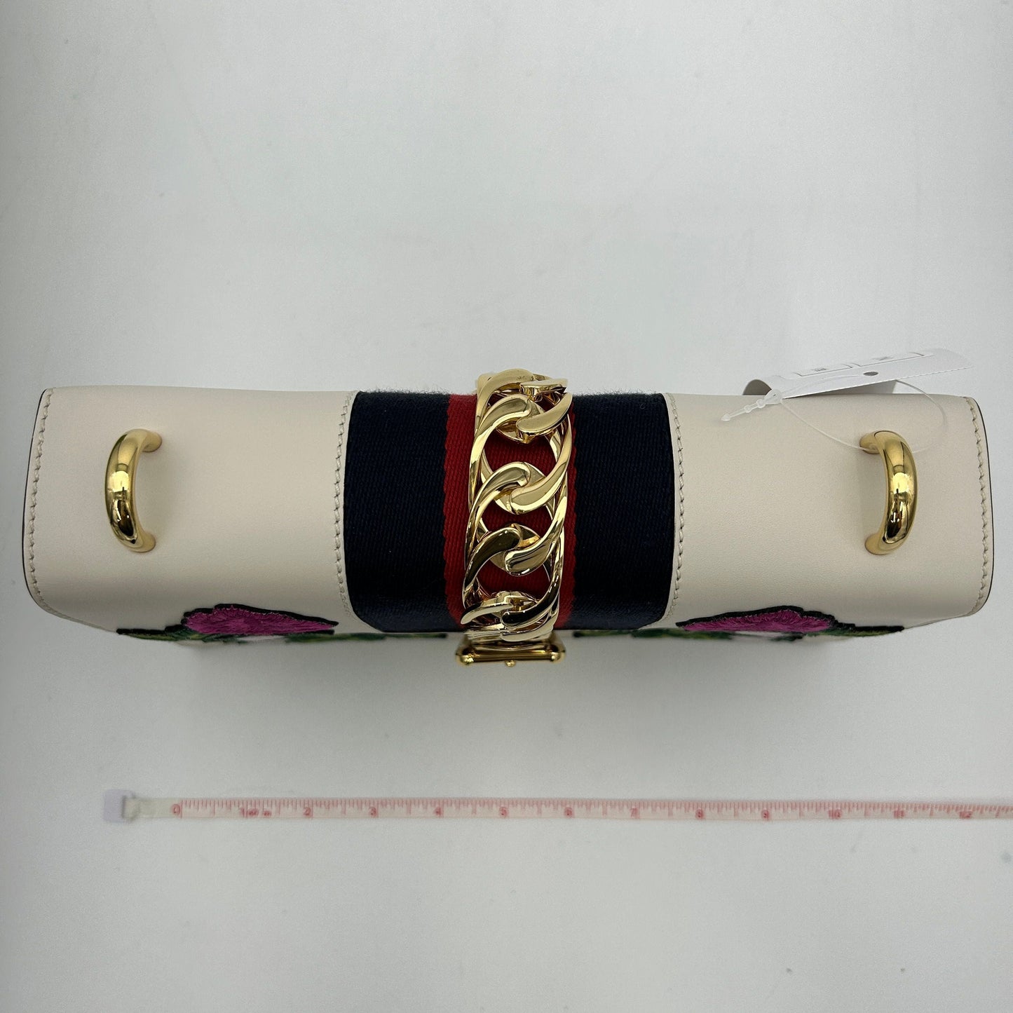 GUCCI Sylvie Shoulder Bag White Pink Multi Leather Floral Embroidery ITNS71BDBE3Q