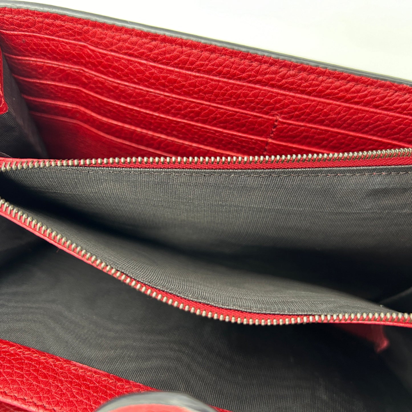 Gucci Red Leather GG Marmont Wallet On Chain Mini